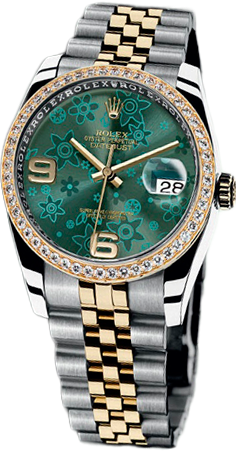 Rolex Datejust 36,39,41 mm 36 mm Steel and Yellow Gold 116243 Green Floral