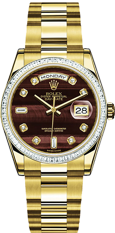 Rolex Day-Date 36mm Sertie Yellow Gold Brown Diamonds 118398