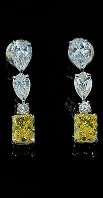 CVD Серьги выращенные бриллианты CVD Серьги Груша по 1 карату и жёлтый кушон 1.7 карат  1.7 FVY 1