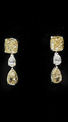 CVD Серьги выращенные бриллианты CVD Серьги Желтые кушоны 2 карата груши по 1,15 карат 2c FVE 1.15 pear