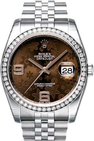 Rolex Datejust 36,39,41 mm 36mm Steel and White Gold 116244 Brown Floral Jubilee