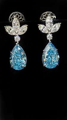 CVD Серьги выращенные бриллианты CVD Серьги Груша голубые 6 карат 6.03 FVB VS 2