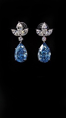 CVD Серьги выращенные бриллианты CVD Серьги Груша голубые 4 карата  4.07 FVB VS 1