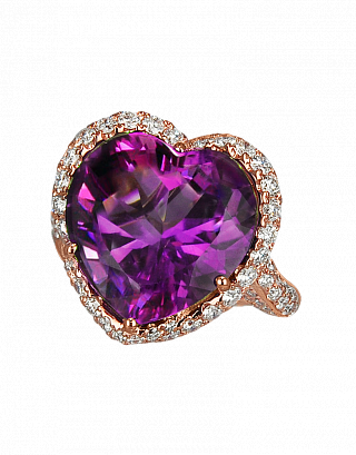 Heart Amethyst Diamond Ring 01