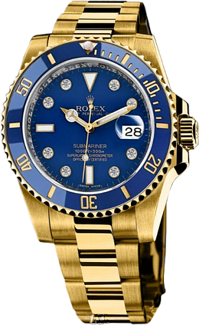 Rolex Submariner 40mm Yellow Gold Ceramic 116618 blue dial 8 diamond