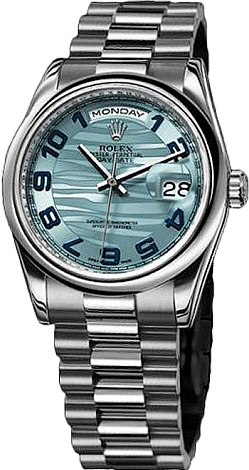 Rolex Day-Date 36mm Platinum 118206 Ice Blue Waves