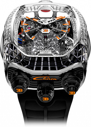 Jacob & Co. Watches Grand Complication Masterpieces Bugatti Chiron Tourbillon Baguette Black and Orange Sapphires BU800.30.AA.UA.A